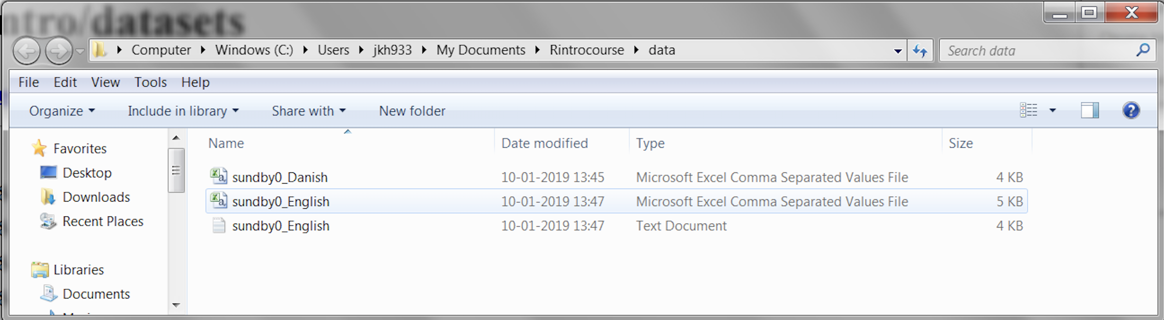 The folder contents shown on a Windows computer with correctly downloaded SundBy data files.